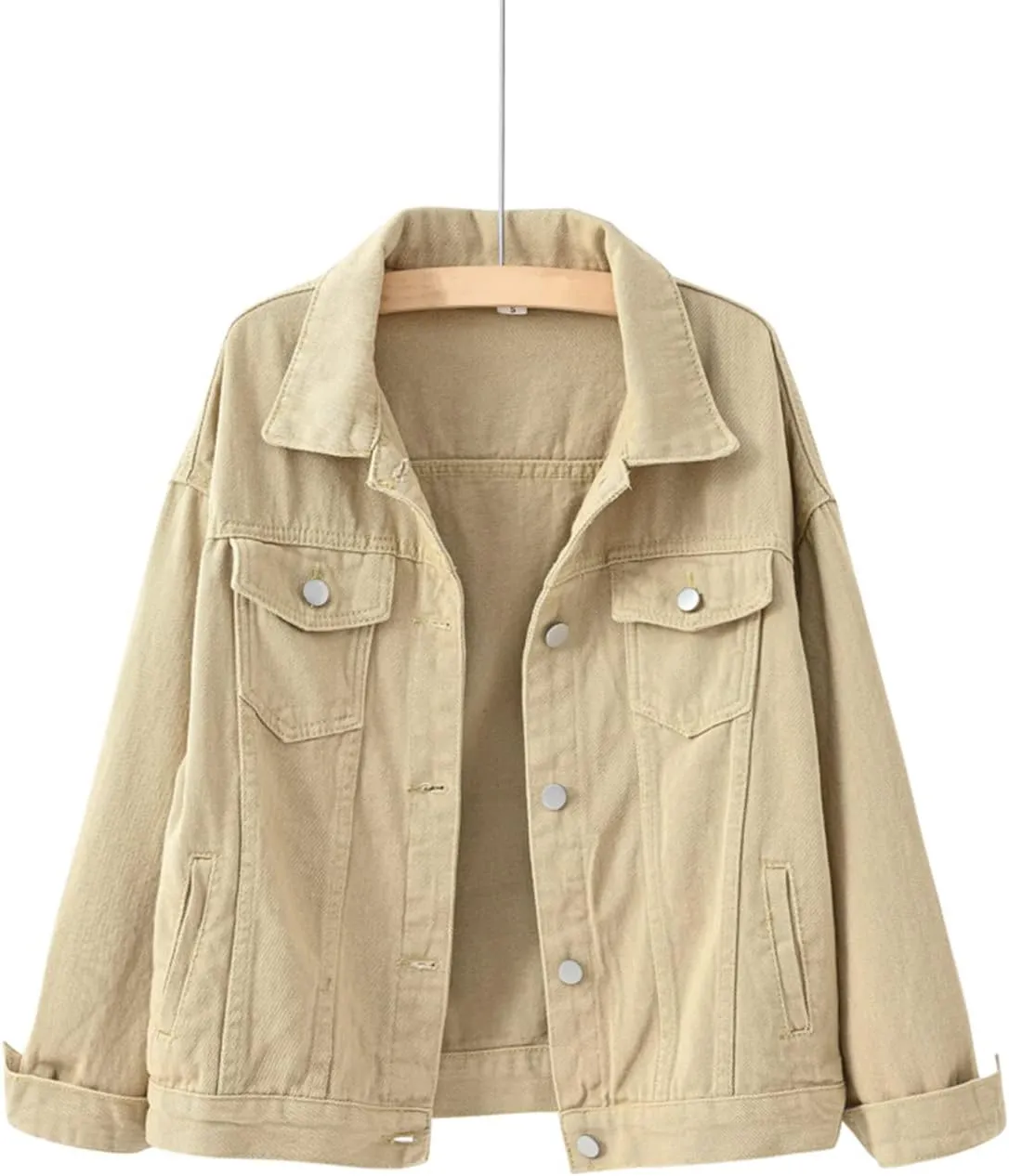 Locachy Women's Casual Denim Jacket Solid Color Basic Long Sleeve Jean Jacket Coat