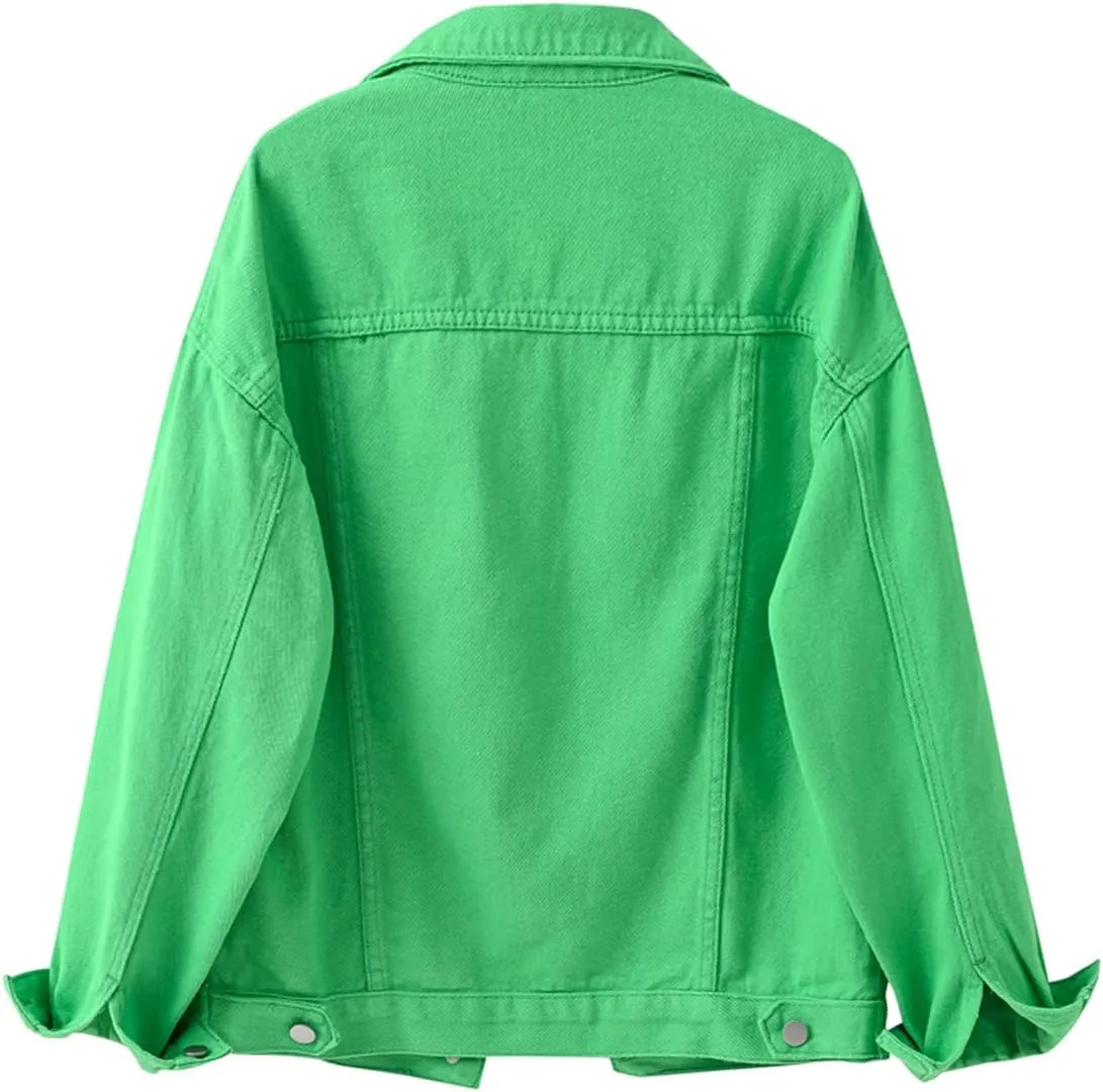 Locachy Women's Casual Denim Jacket Solid Color Basic Long Sleeve Jean Jacket Coat