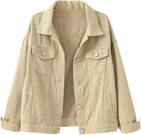 Locachy Women's Casual Denim Jacket Solid Color Basic Long Sleeve Jean Jacket Coat