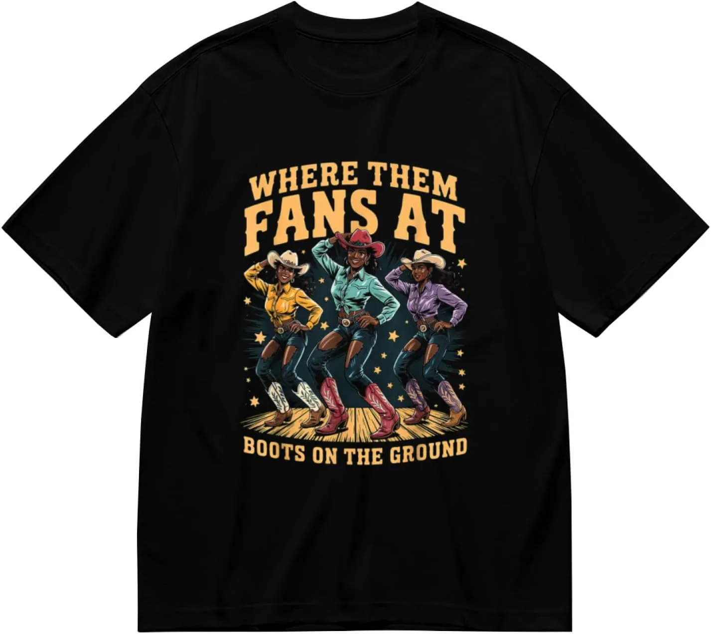 Made in USA Boots On Where Them Fans at Black Cowgirl Casual T-Shirt for Men Women