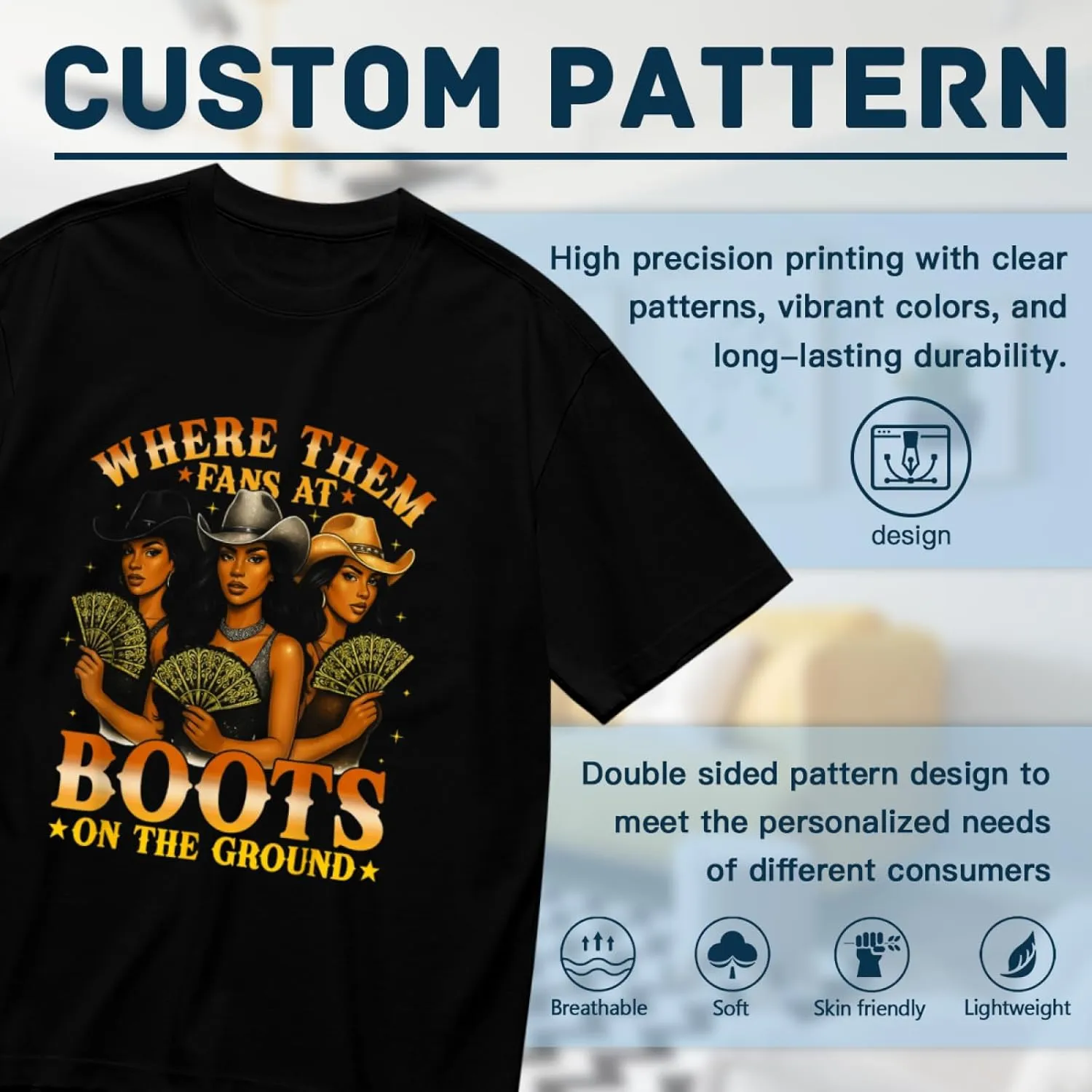 Made in USA Boots On Where Them Fans at Black Cowgirl Casual T-Shirt for Men Women