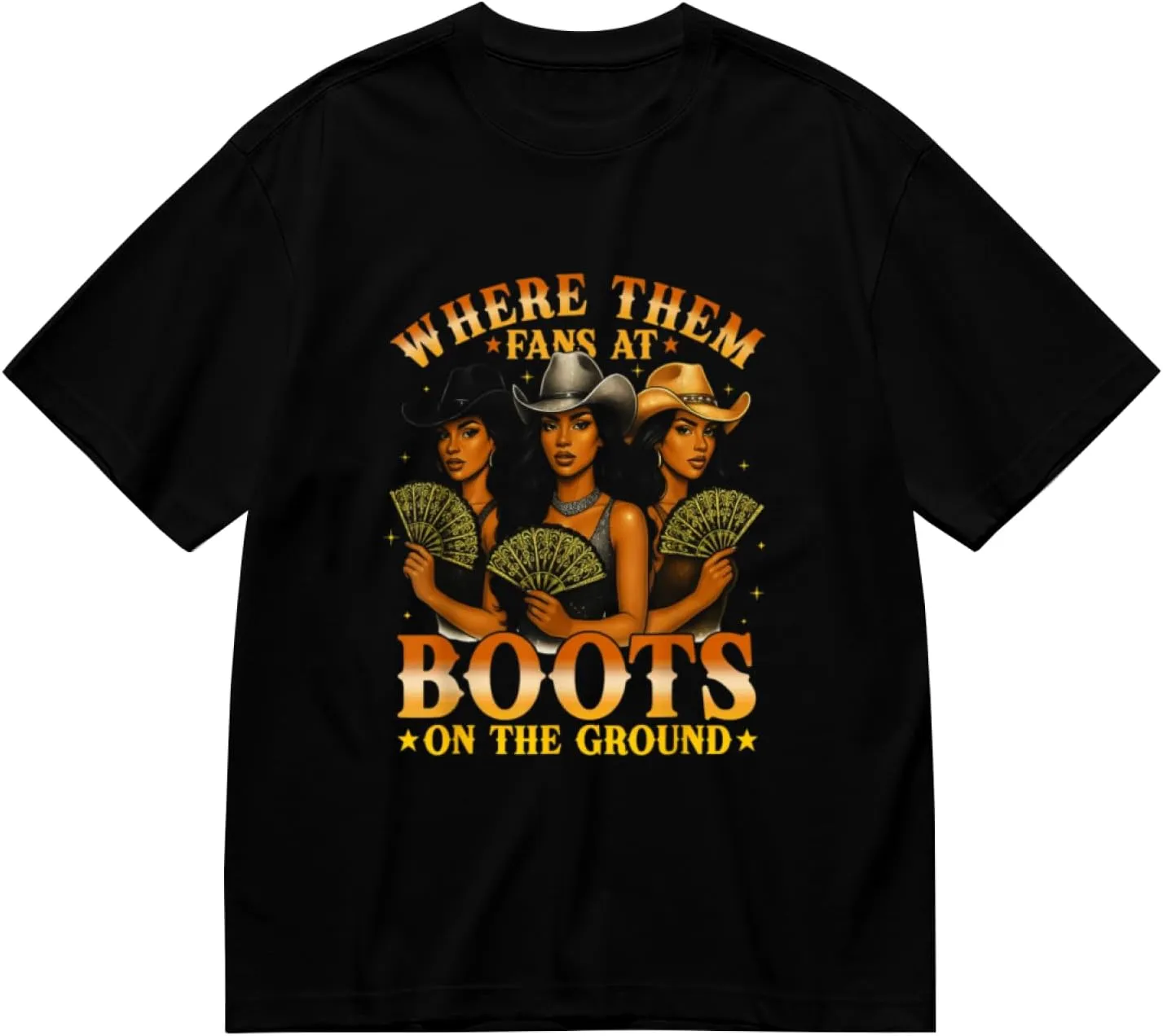 Made in USA Boots On Where Them Fans at Black Cowgirl Casual T-Shirt for Men Women