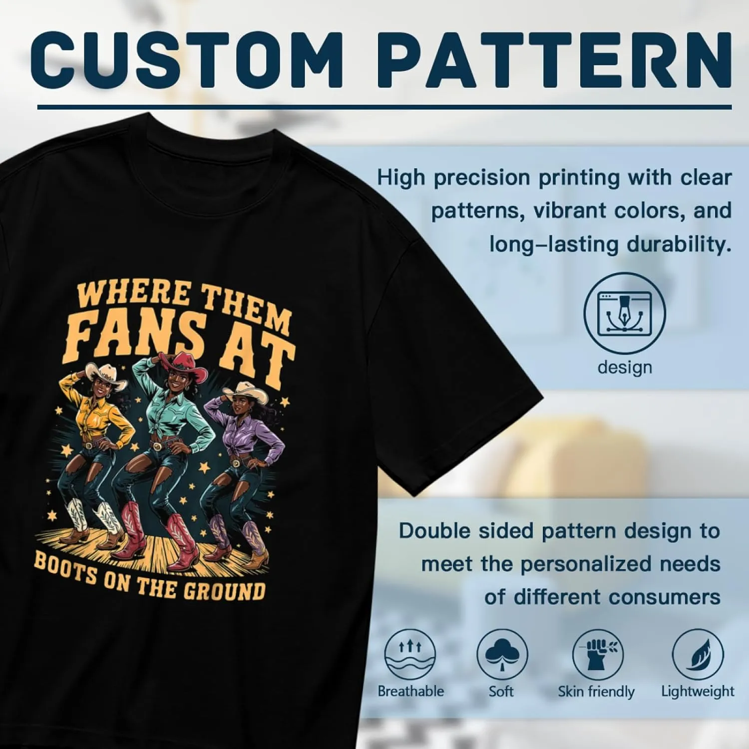 Made in USA Boots On Where Them Fans at Black Cowgirl Casual T-Shirt for Men Women
