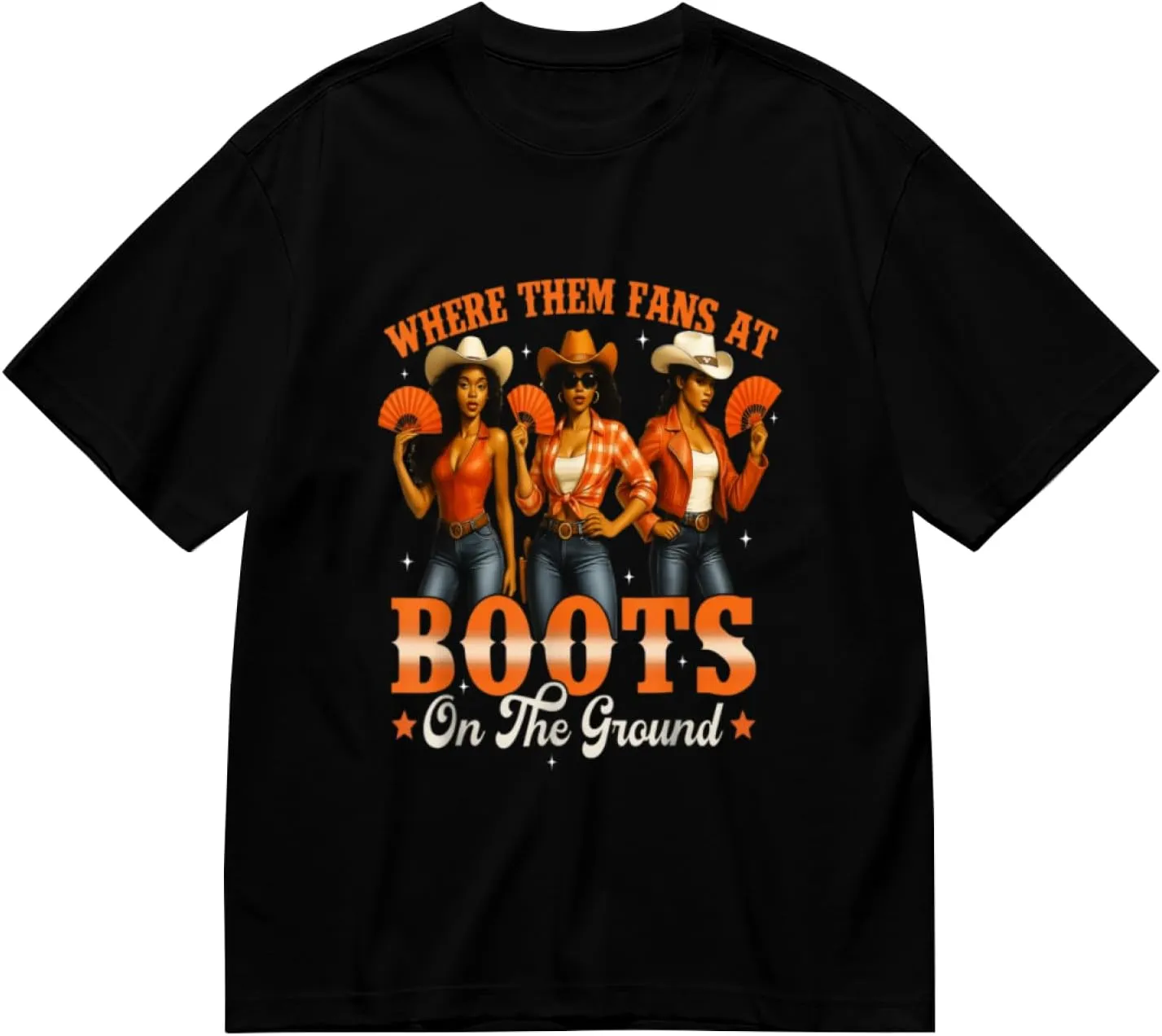 Made in USA Boots On Where Them Fans at Black Cowgirl Casual T-Shirt for Men Women