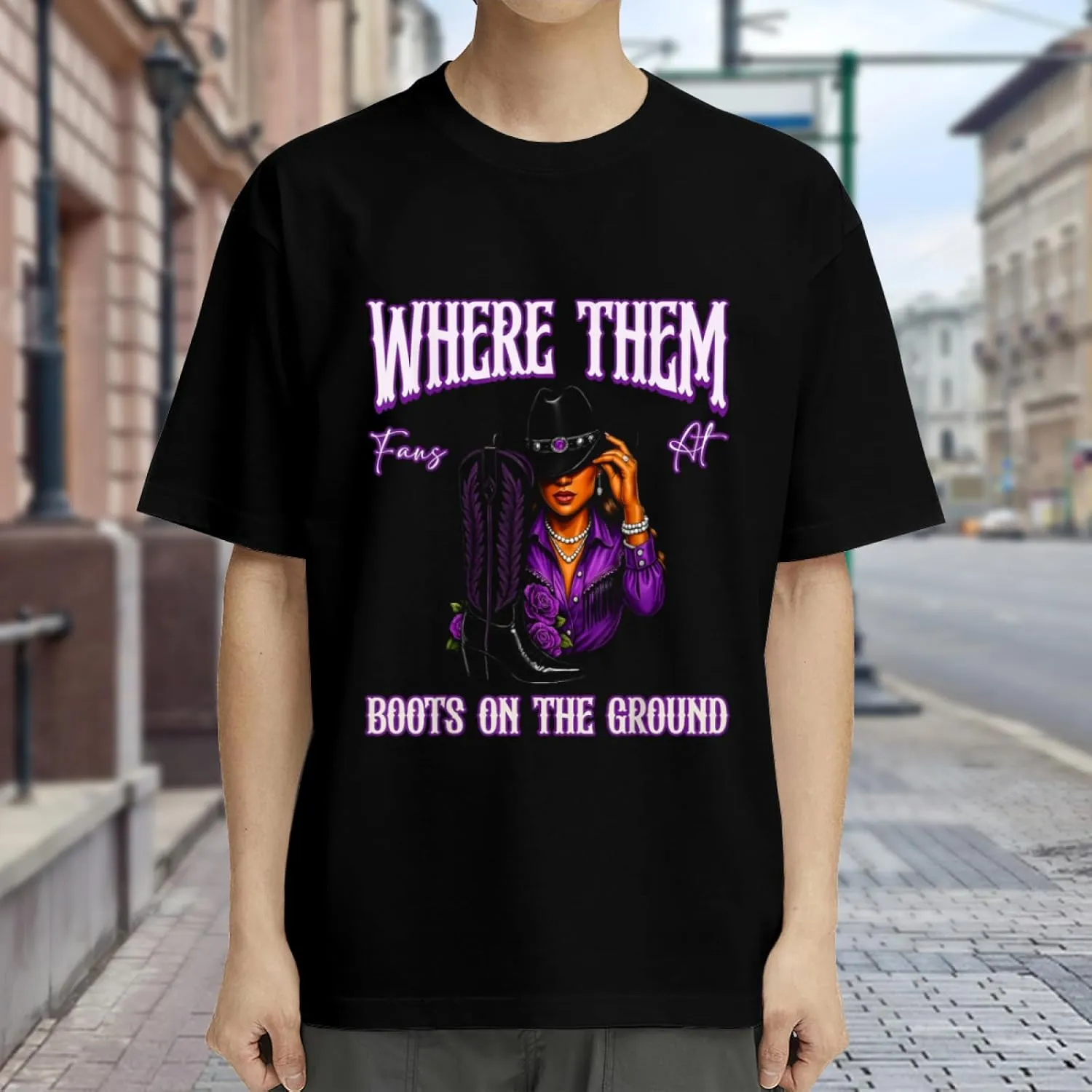 Made in USA Boots On Where Them Fans at Black Cowgirl Casual T-Shirt for Men Women