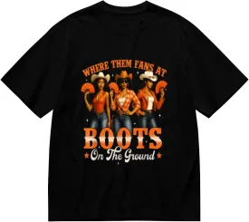 Made in USA Boots On Where Them Fans at Black Cowgirl Casual T-Shirt for Men Women
