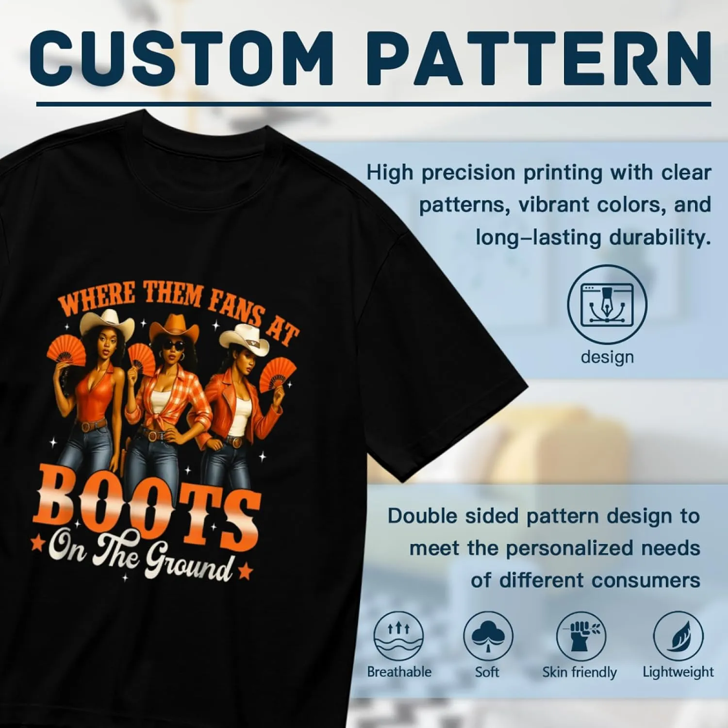 Made in USA Boots On Where Them Fans at Black Cowgirl Casual T-Shirt for Men Women