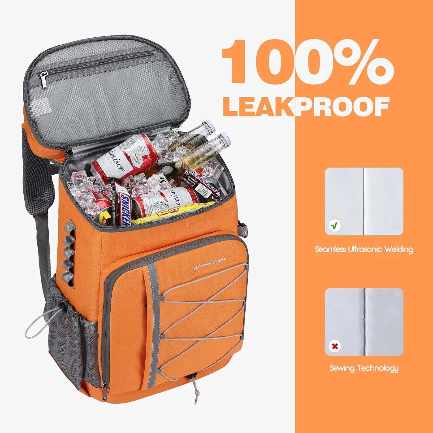 Maelstrom Cooler Backpack - 35/50 Can Insulated Soft Cooler Lunch Bag for Camping, Beach, Hiking & Shopping