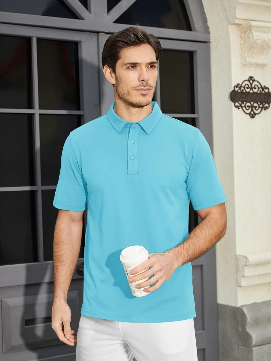 MAGCOMSEN Men's Polo Shirts Short Sleeve Cotton Pique Golf Shirt Casual Collared Shirt Lightweight Work Shirts with 3 Buttons