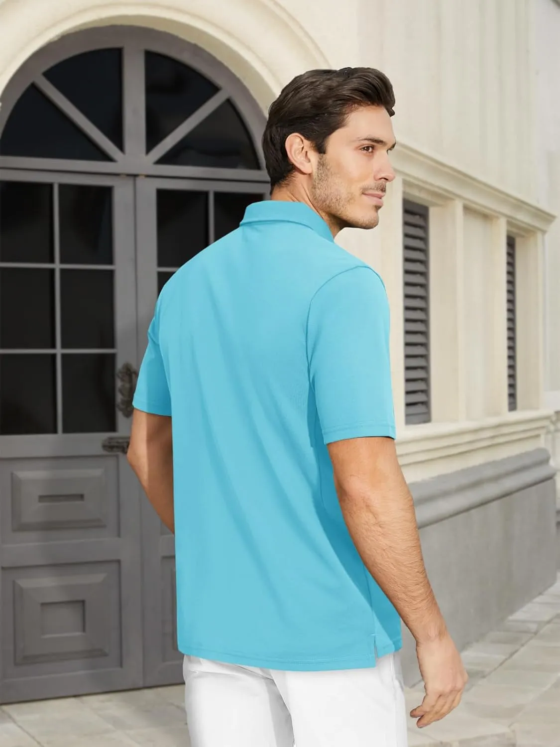 MAGCOMSEN Men's Polo Shirts Short Sleeve Cotton Pique Golf Shirt Casual Collared Shirt Lightweight Work Shirts with 3 Buttons