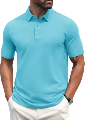 MAGCOMSEN Men's Polo Shirts Short Sleeve Cotton Pique Golf Shirt Casual Collared Shirt Lightweight Work Shirts with 3 Buttons