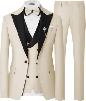 Mens 3 Piece Tuxedo Suit Slim Fit Wedding Prom Dinner Tuxedo for Men Double Breasted Suits Set with Bow Tie