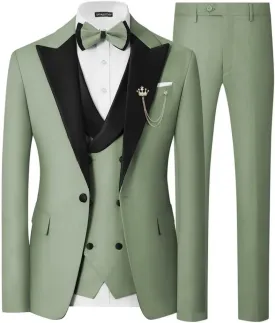 Mens 3 Piece Tuxedo Suit Slim Fit Wedding Prom Dinner Tuxedo for Men Double Breasted Suits Set with Bow Tie