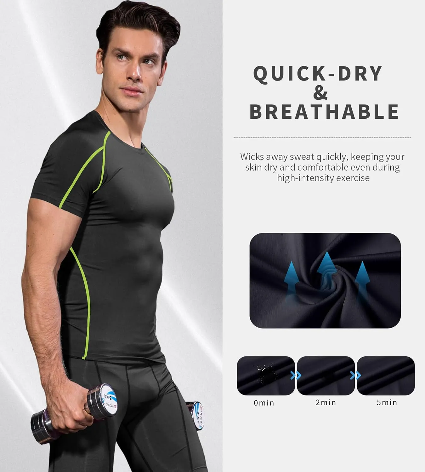 Men's Athletic Short Sleeve Stretch Compression Shirts Performance T-Shirt Running Workout Tops Quick Dry Base Layer