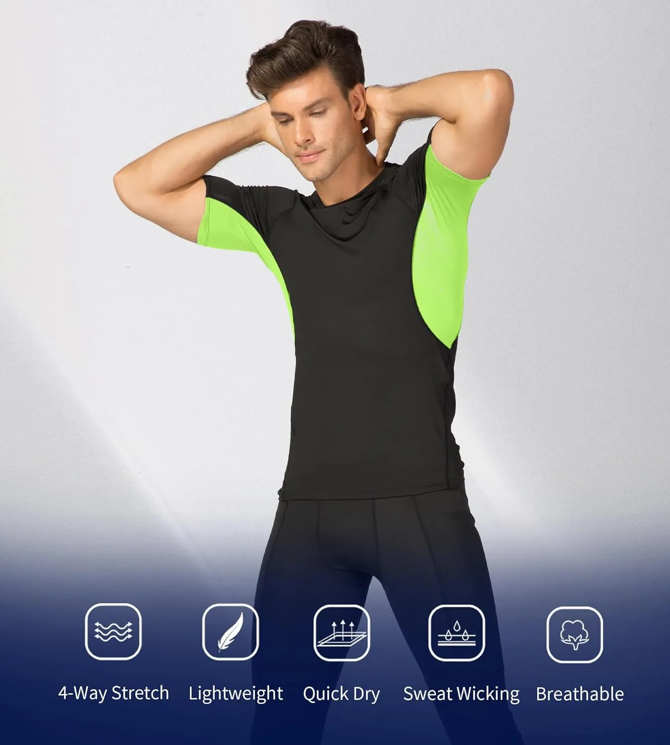 Men's Athletic Short Sleeve Stretch Compression Shirts Performance T-Shirt Running Workout Tops Quick Dry Base Layer