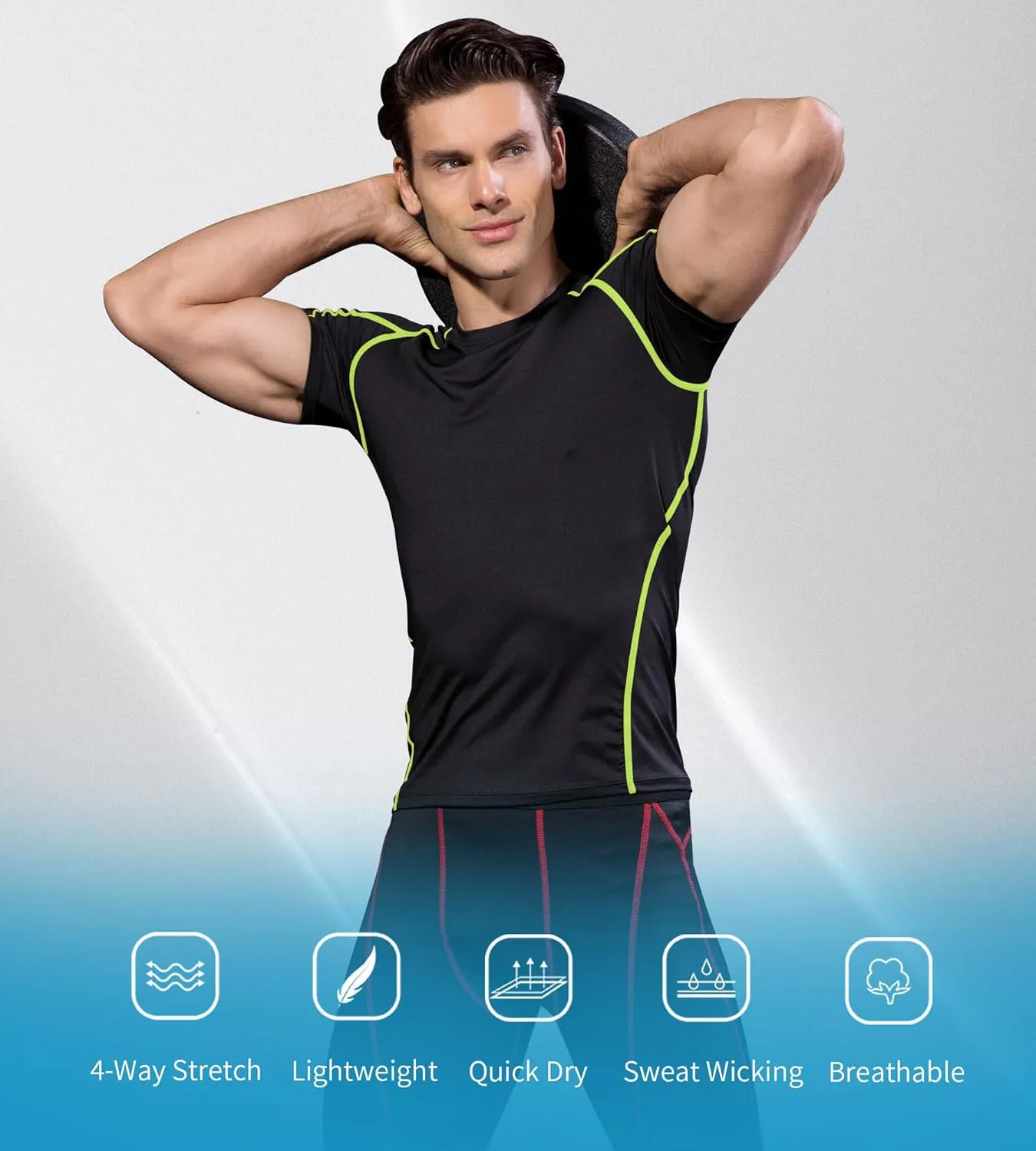 Men's Athletic Short Sleeve Stretch Compression Shirts Performance T-Shirt Running Workout Tops Quick Dry Base Layer
