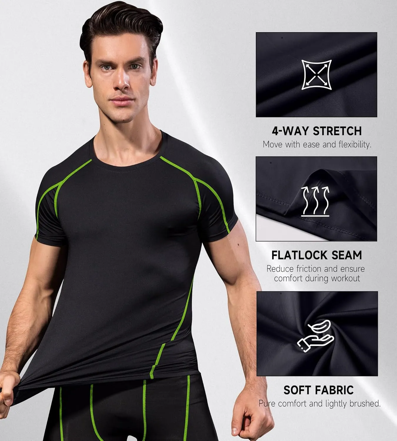 Men's Athletic Short Sleeve Stretch Compression Shirts Performance T-Shirt Running Workout Tops Quick Dry Base Layer
