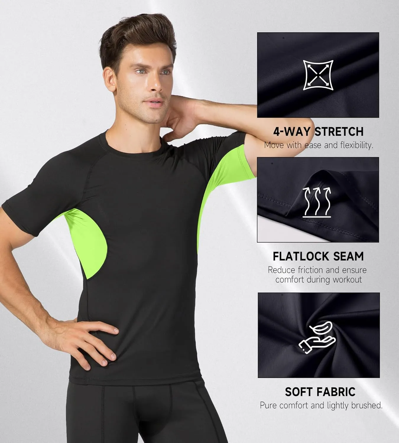 Men's Athletic Short Sleeve Stretch Compression Shirts Performance T-Shirt Running Workout Tops Quick Dry Base Layer