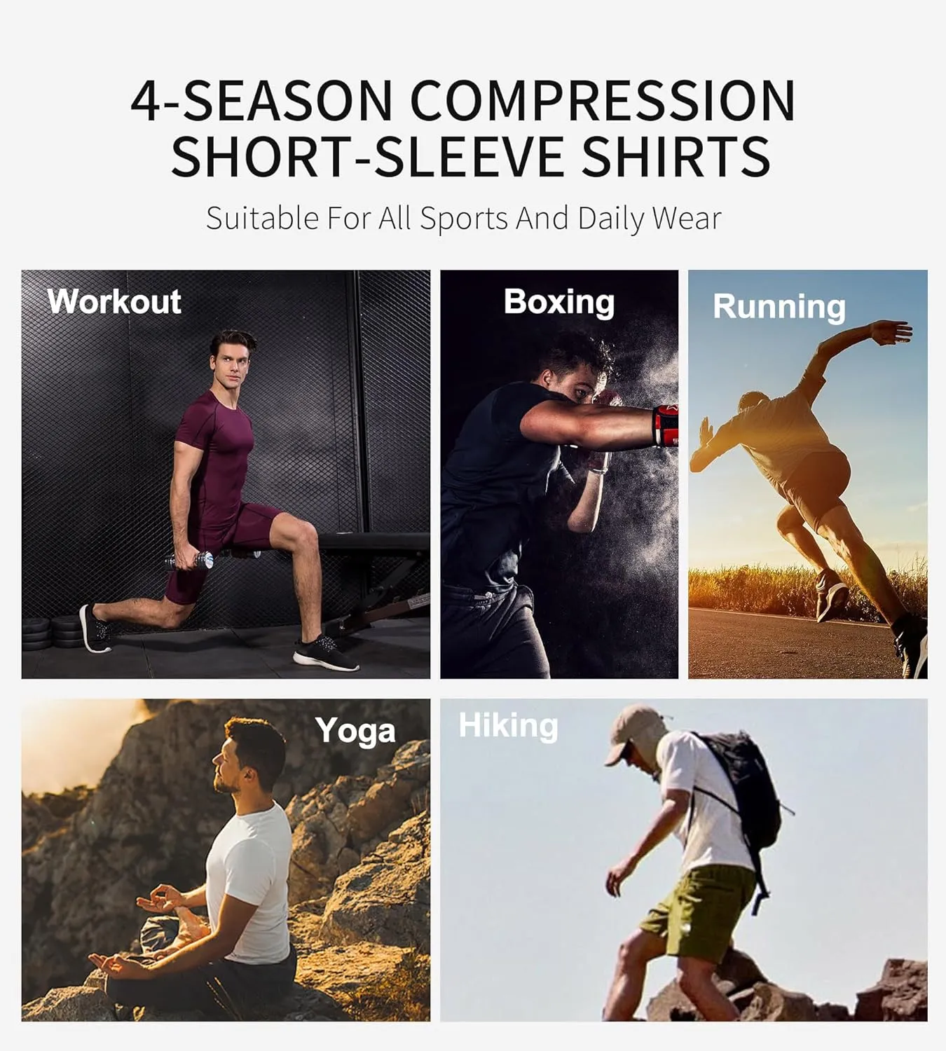 Men's Athletic Short Sleeve Stretch Compression Shirts Performance T-Shirt Running Workout Tops Quick Dry Base Layer