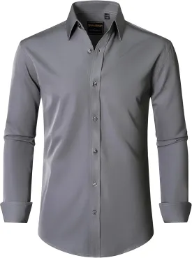 Men's Dress Shirts Stretch Wrinkle Free Formal Long Sleeve Shirts Business Casual Button Down Shirt
