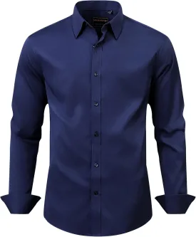 Men's Dress Shirts Stretch Wrinkle Free Formal Long Sleeve Shirts Business Casual Button Down Shirt
