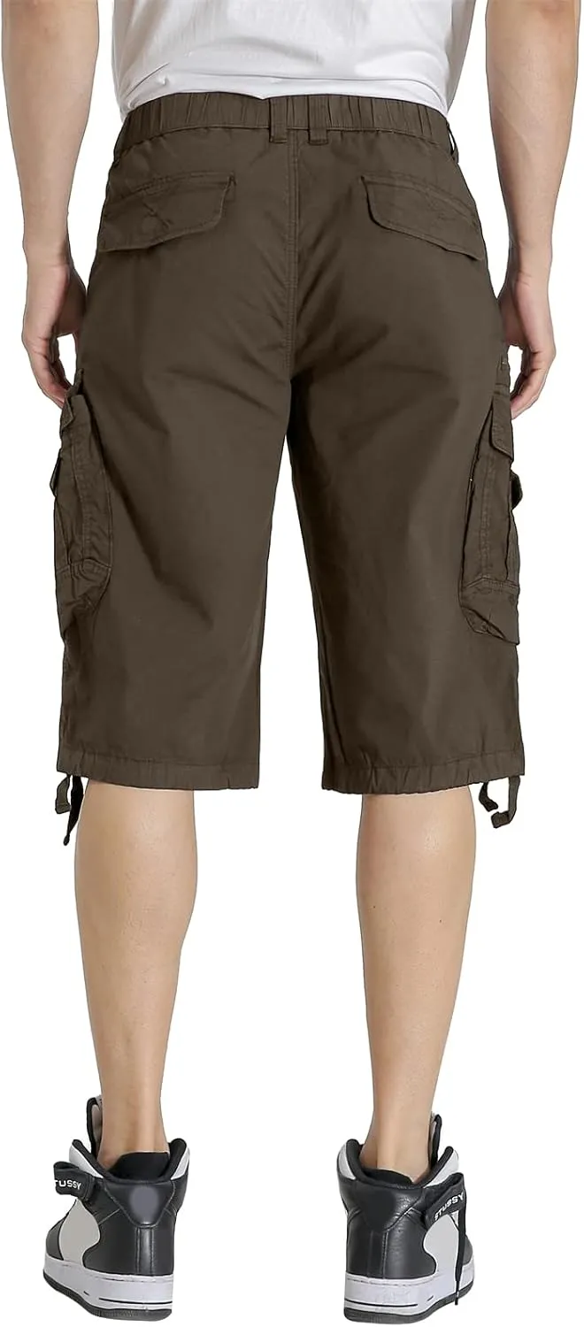 Mens Elastic Waist Cargo Shorts Zipper Pocket Relaxed Fit Stretch Cotton Hiking Camo Cargo Shorts for Men