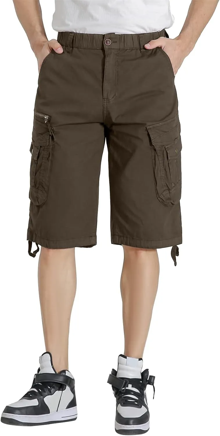 Mens Elastic Waist Cargo Shorts Zipper Pocket Relaxed Fit Stretch Cotton Hiking Camo Cargo Shorts for Men