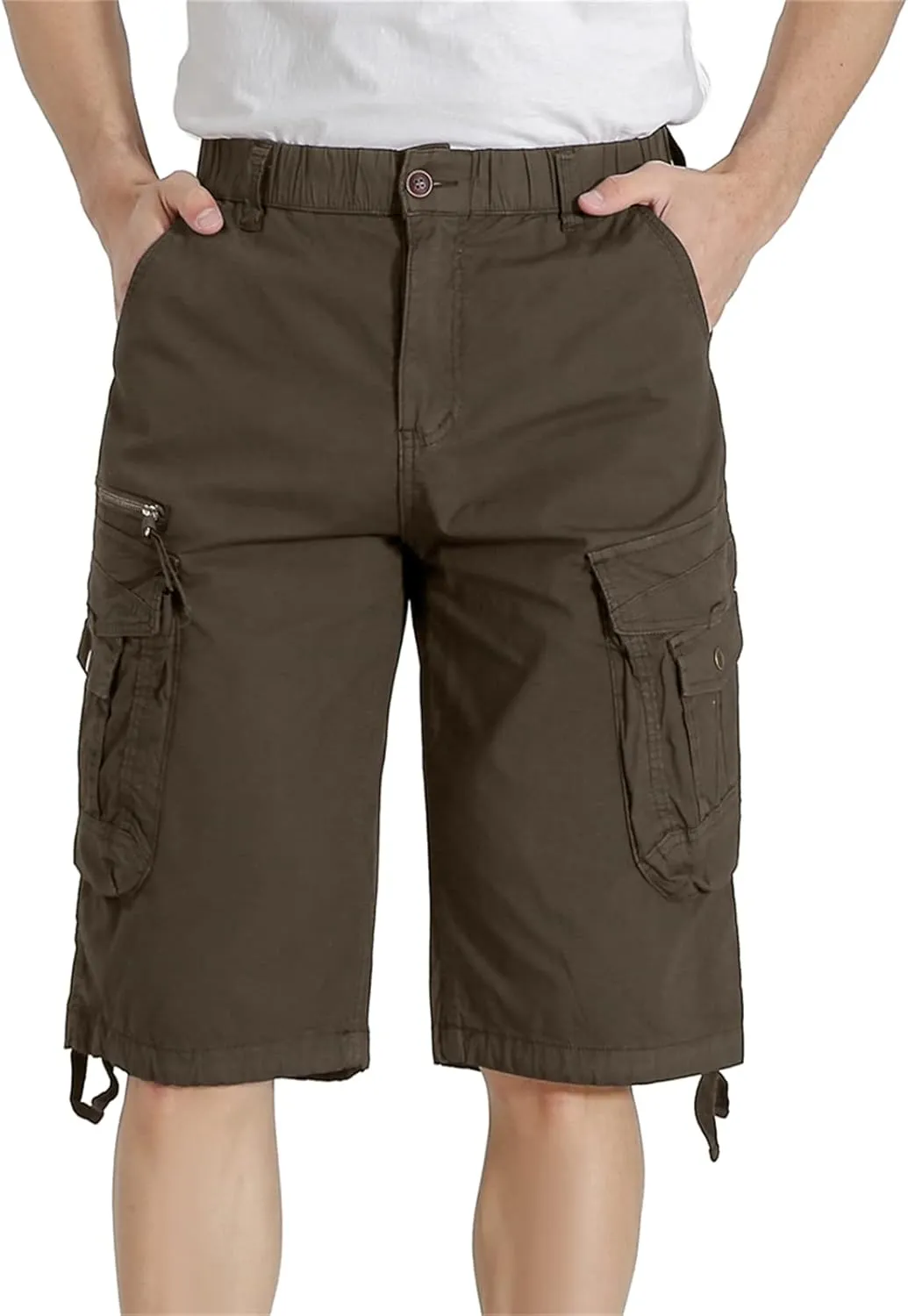 Mens Elastic Waist Cargo Shorts Zipper Pocket Relaxed Fit Stretch Cotton Hiking Camo Cargo Shorts for Men