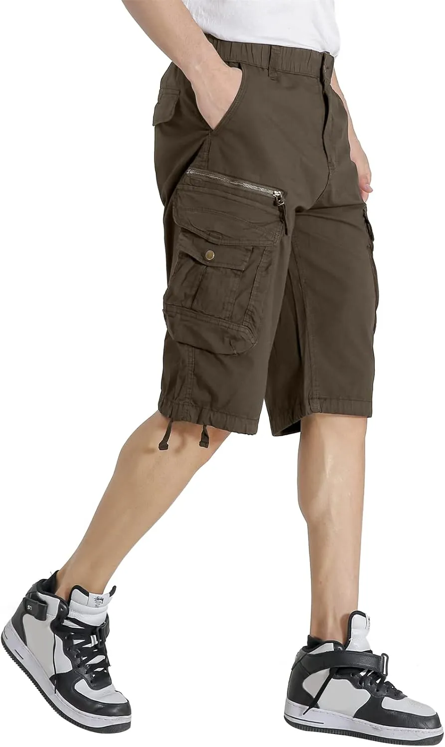 Mens Elastic Waist Cargo Shorts Zipper Pocket Relaxed Fit Stretch Cotton Hiking Camo Cargo Shorts for Men