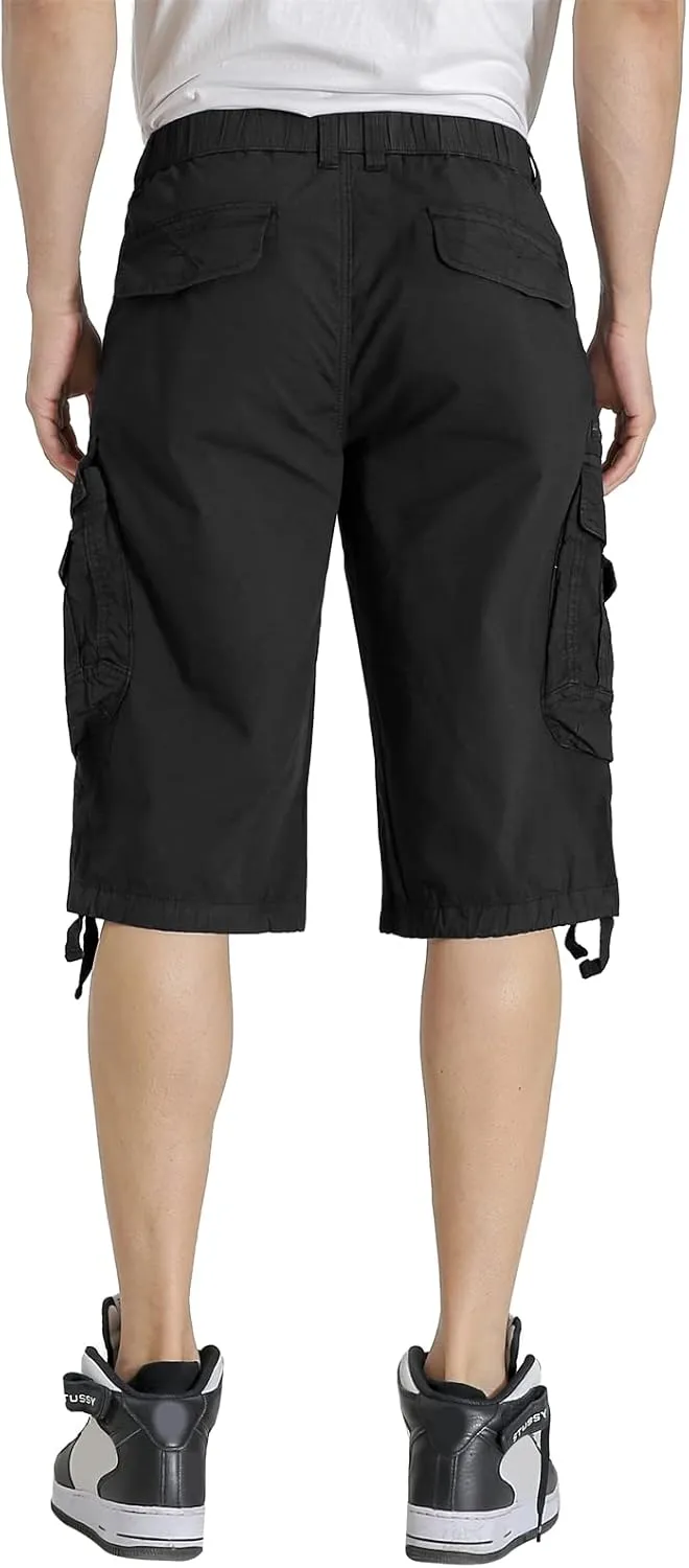 Mens Elastic Waist Cargo Shorts Zipper Pocket Relaxed fit Stretch Lightweight Cotton Camo Cargo Shorts for Men