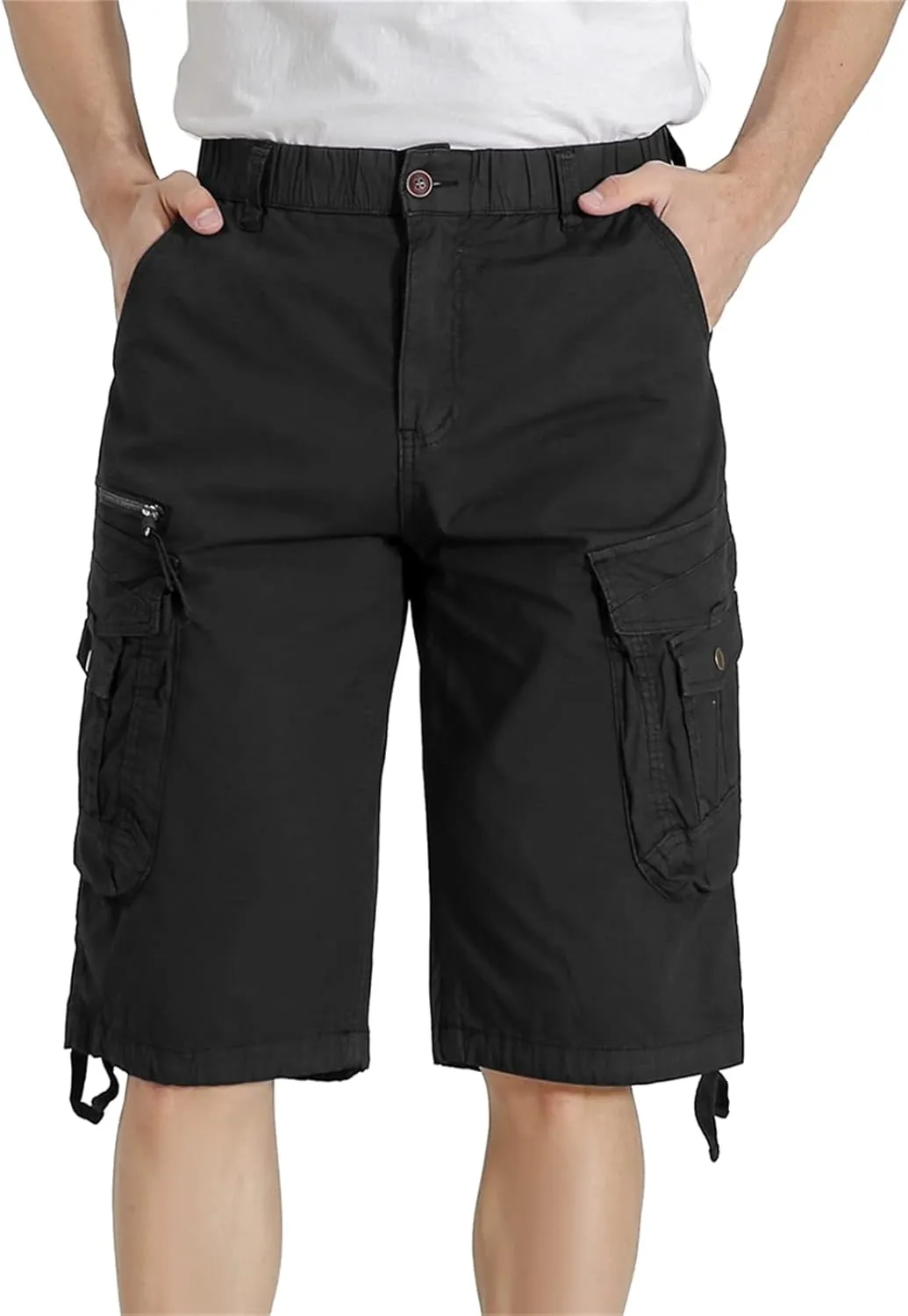 Mens Elastic Waist Cargo Shorts Zipper Pocket Relaxed fit Stretch Lightweight Cotton Camo Cargo Shorts for Men
