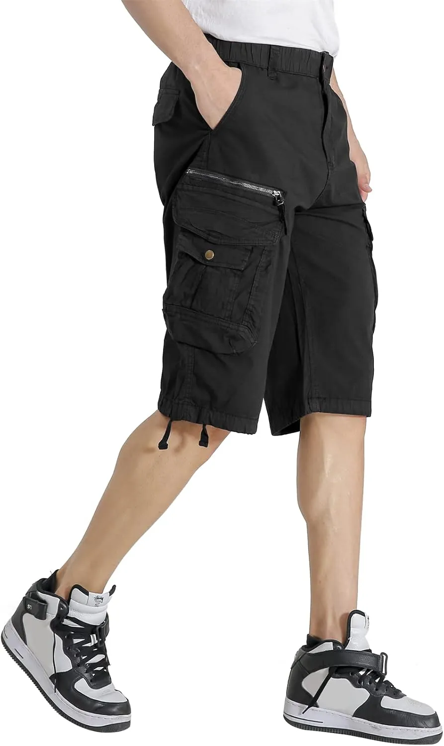 Mens Elastic Waist Cargo Shorts Zipper Pocket Relaxed fit Stretch Lightweight Cotton Camo Cargo Shorts for Men