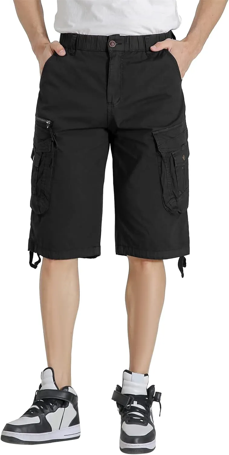 Mens Elastic Waist Cargo Shorts Zipper Pocket Relaxed fit Stretch Lightweight Cotton Camo Cargo Shorts for Men