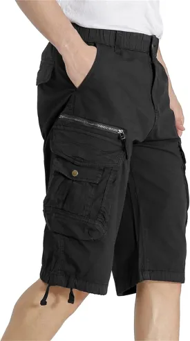 Mens Elastic Waist Cargo Shorts Zipper Pocket Relaxed fit Stretch Lightweight Cotton Camo Cargo Shorts for Men