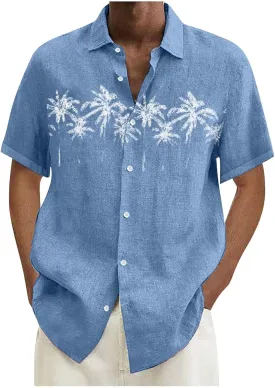 Men's Hawaiian Short Sleeve Shirts Summer Casual Floral Button Down Shirts Tropical Holiday Beach Loose Shirt Blouse