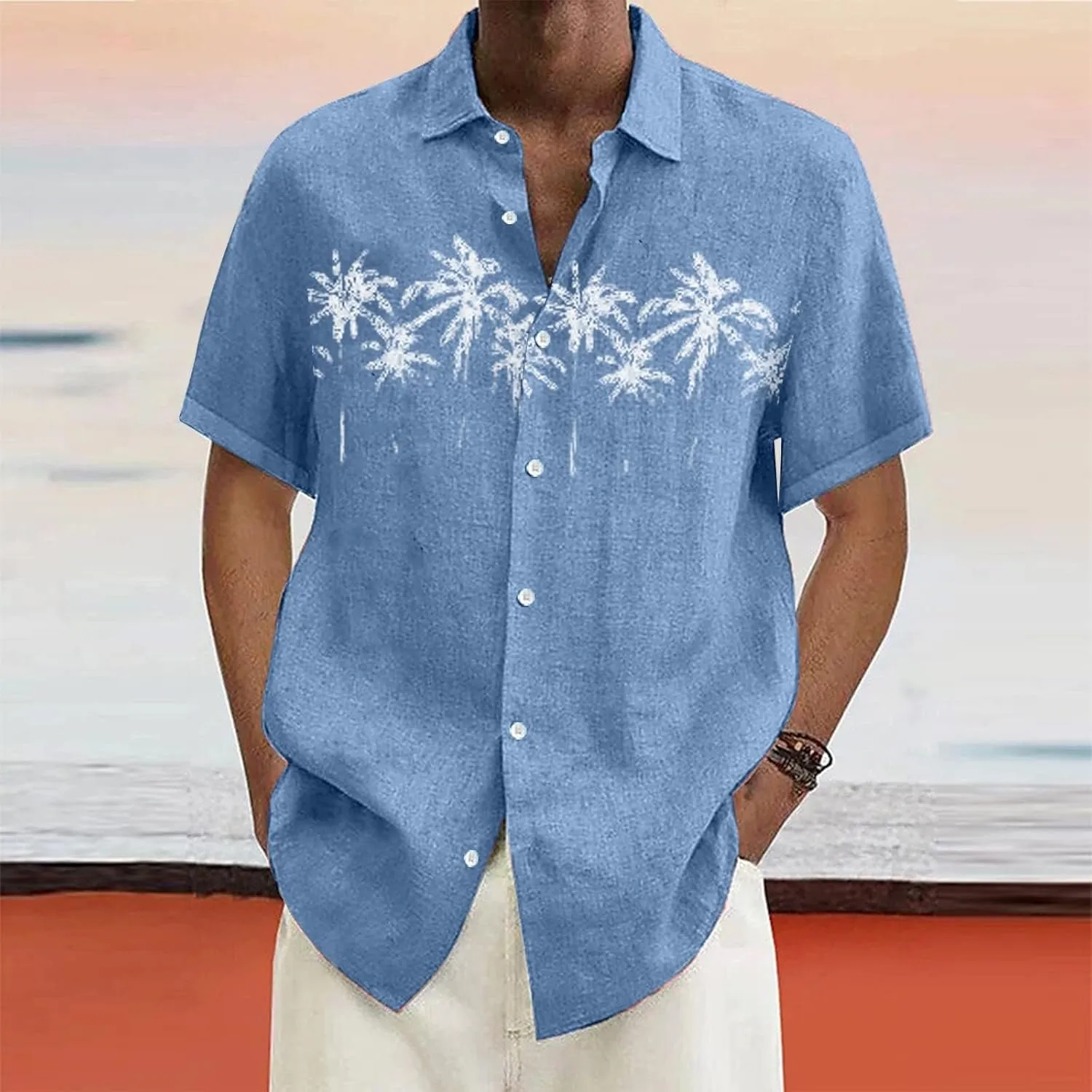 Men's Hawaiian Short Sleeve Shirts Summer Casual Floral Button Down Shirts Tropical Holiday Beach Loose Shirt Blouse