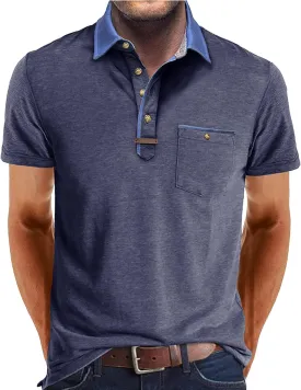 Mens Henley/Polo Shirts Casual Short Sleeve Button Cotton Tees Stylish Classic Moisture Wicking Golf Tops with Pocket
