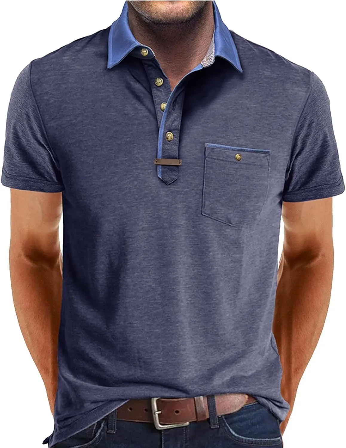 Mens Henley/Polo Shirts Casual Short Sleeve Button Cotton Tees Stylish Classic Moisture Wicking Golf Tops with Pocket