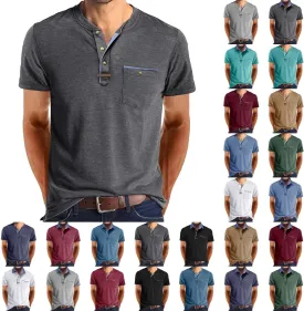 Mens Henley/Polo Shirts Casual Short Sleeve Button Cotton Tees Stylish Classic Moisture Wicking Golf Tops with Pocket