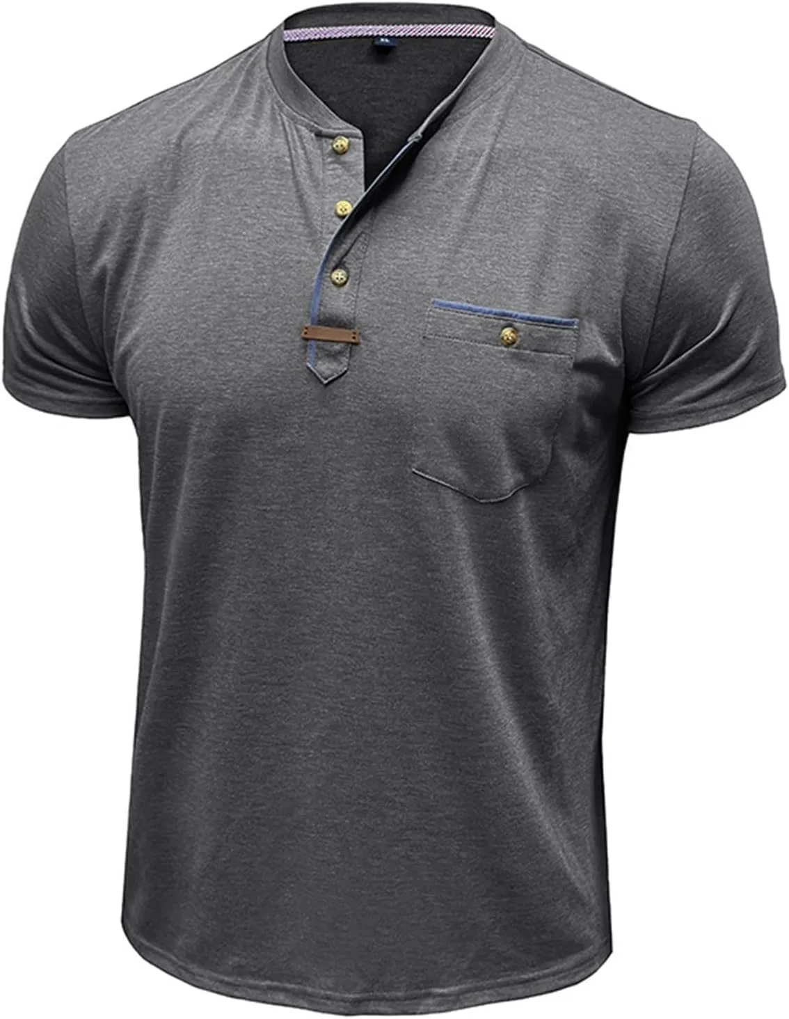 Mens Henley/Polo Shirts Casual Short Sleeve Button Cotton Tees Stylish Classic Moisture Wicking Golf Tops with Pocket