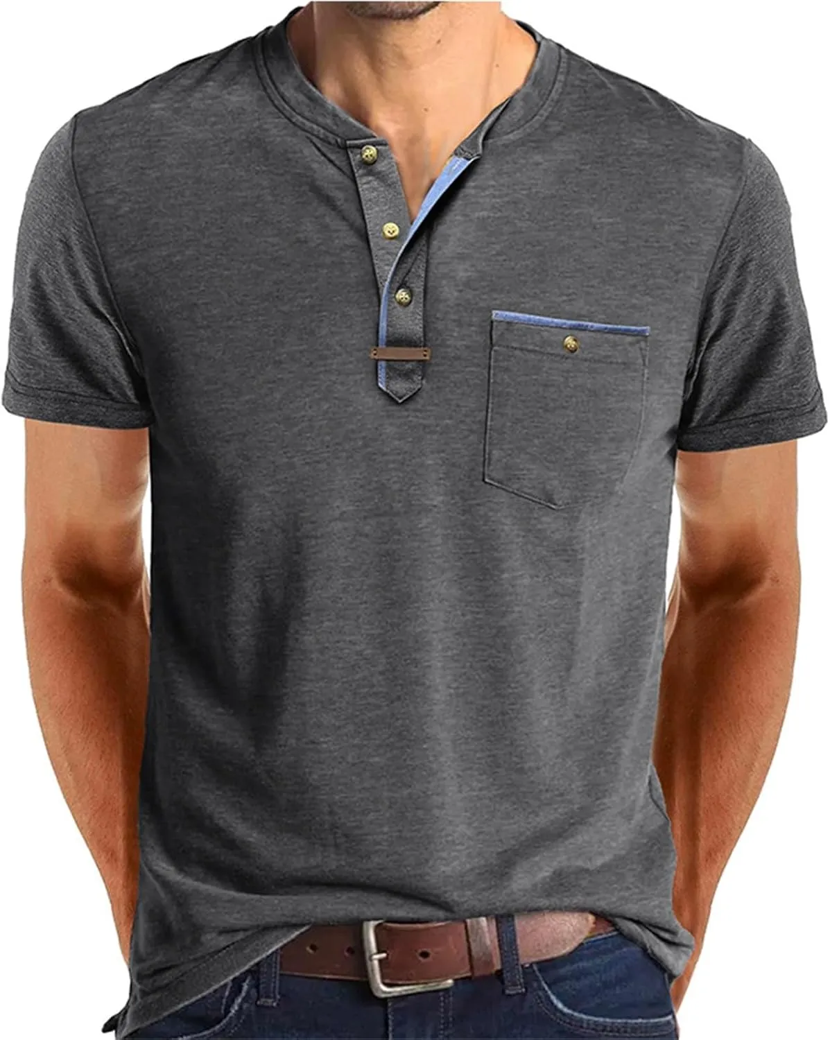 Mens Henley/Polo Shirts Casual Short Sleeve Button Cotton Tees Stylish Classic Moisture Wicking Golf Tops with Pocket