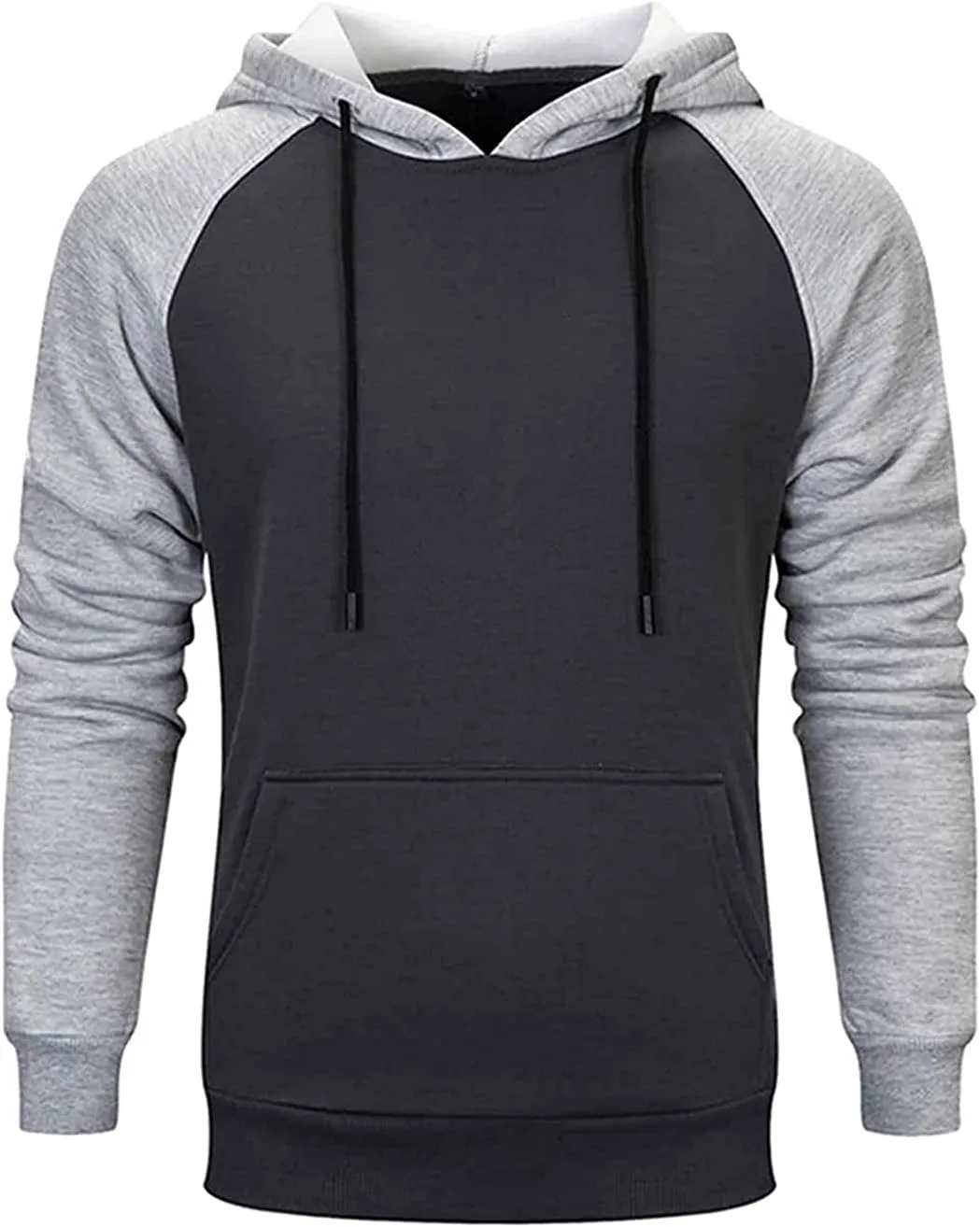 Mens Hoodies Patchwork Pullover Fleece Color Block Long Sleeve Sweatshirts Casual Tops with Pocket