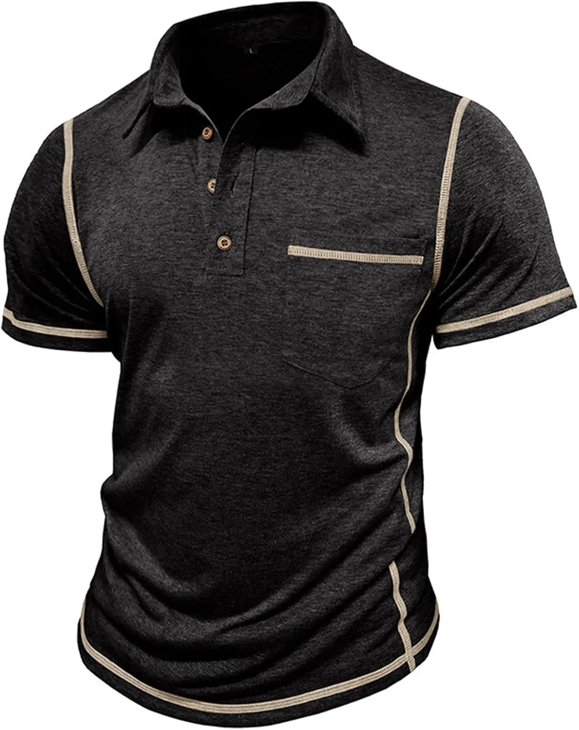 Mens Polo Shirts Short Sleeve Collared Button Polos Moisture Wicking Business Casual Work Golf Shirt with Pocket