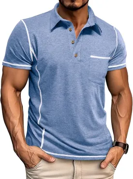 Mens Polo Shirts Short Sleeve Collared Button Polos Moisture Wicking Business Casual Work Golf Shirt with Pocket