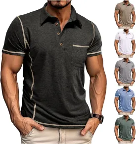 Mens Polo Shirts Short Sleeve Collared Button Polos Moisture Wicking Business Casual Work Golf Shirt with Pocket