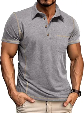 Mens Polo Shirts Short Sleeve Collared Button Polos Moisture Wicking Business Casual Work Golf Shirt with Pocket