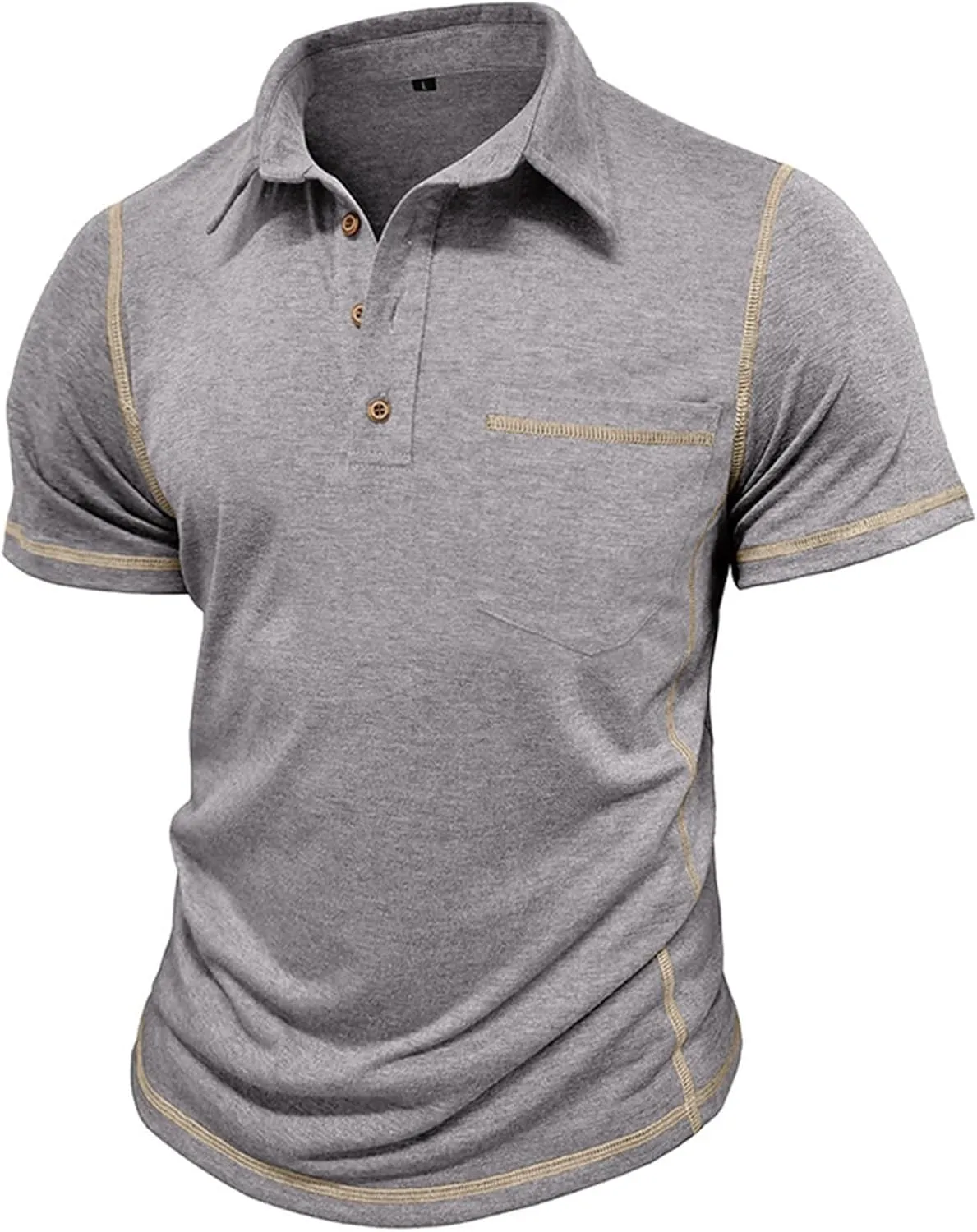 Mens Polo Shirts Short Sleeve Collared Button Polos Moisture Wicking Business Casual Work Golf Shirt with Pocket