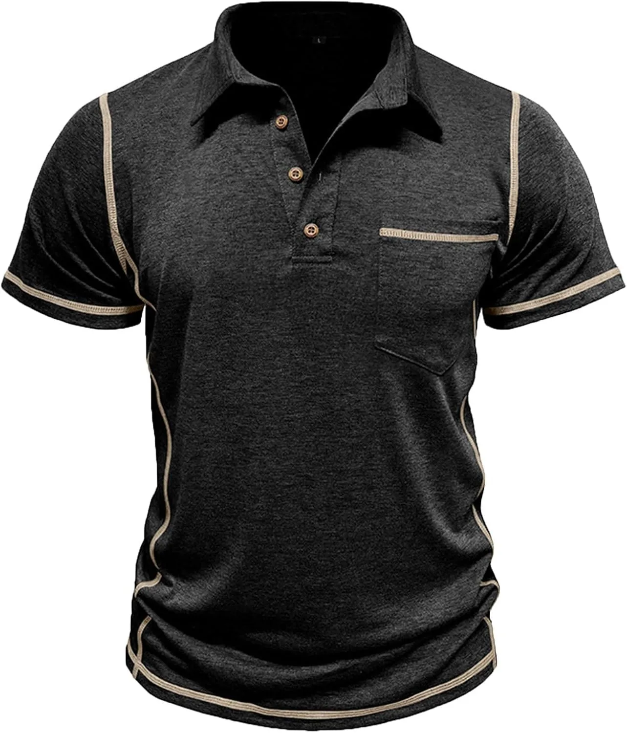 Mens Polo Shirts Short Sleeve Collared Button Polos Moisture Wicking Business Casual Work Golf Shirt with Pocket
