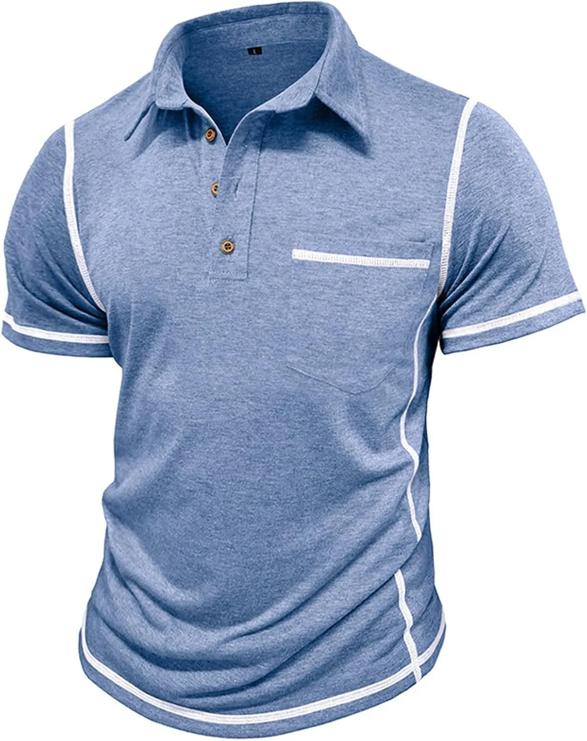 Mens Polo Shirts Short Sleeve Collared Button Polos Moisture Wicking Business Casual Work Golf Shirt with Pocket