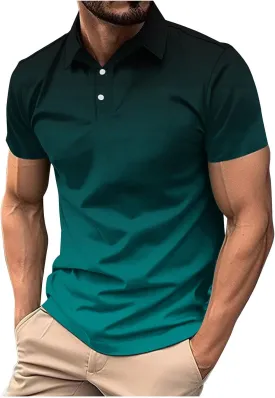 Mens Polo Shirts Short Sleeve Sport Golf Tennis T Shirt Quick Dry Athletic Workout Polo Shirt Gradient Blouse